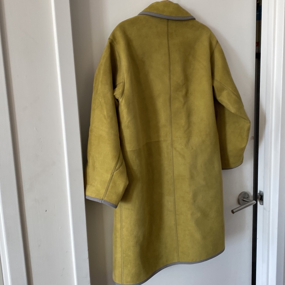 PRADA Acid Green Lamb Skin Suede Coat View 5